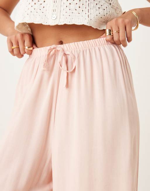 ASOS DESIGN linen blend pull on trouser in pink, 2 of 5