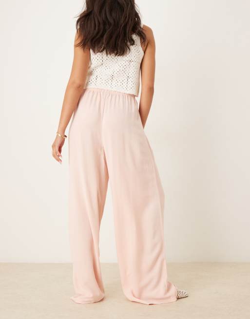 ASOS DESIGN linen blend pull on trouser in pink, 3 of 5