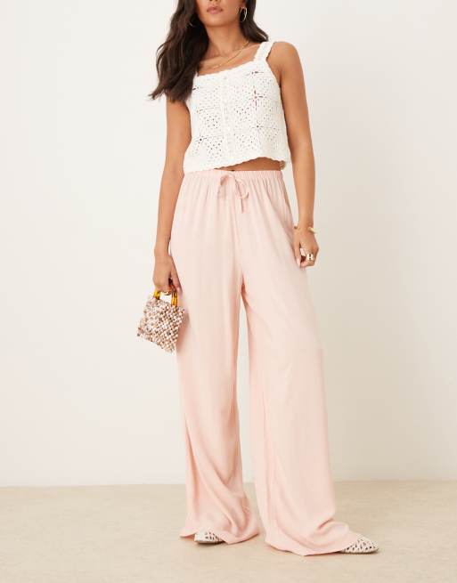 ASOS DESIGN linen blend pull on trouser in pink, 4 of 5