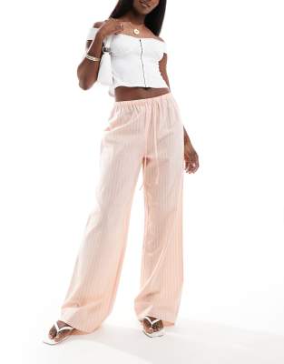 ASOS DESIGN linen blend pull on wide leg trouser in pink stripe