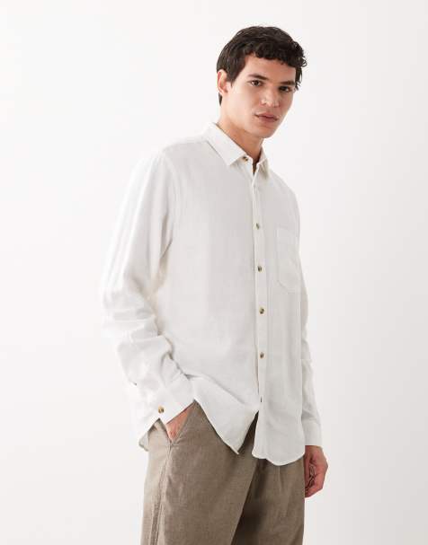 ASOS DESIGN linen blend regular fit shirt in white - view 1