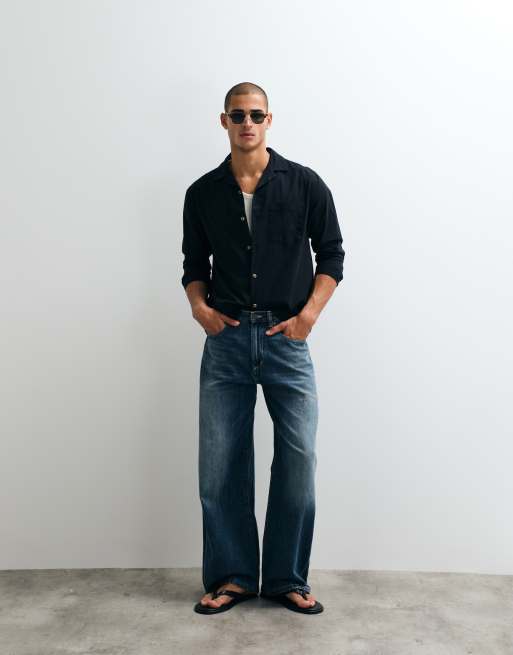 ASOS DESIGN linen blend relaxed camp collar shirt in black - part of a set, 2 of 5