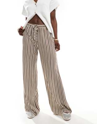 ASOS DESIGN linen blend relaxed wide leg trouser in stripe-Multi