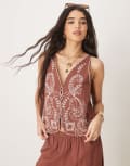 [ASOS DESIGN] ASOS DESIGN linen blend scallop edge embroidered waistcoat in chocolate (part of a set)-Brown L Chocolate