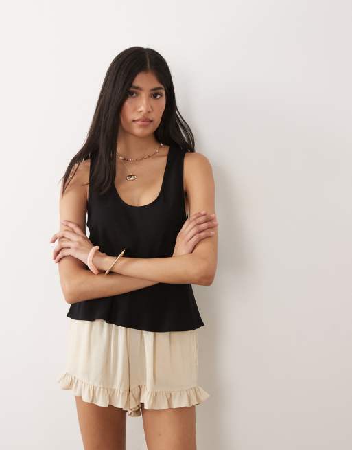 ASOS DESIGN linen blend scoop neck tank top in black, 3 of 4