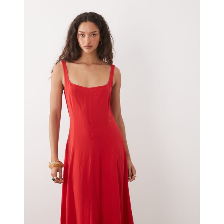 asos linen maxi dress ASOS DESIGN linen blend maxi sundress with bralette cut out in oat