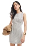[ASOS DESIGN] ASOS DESIGN linen blend seam detail mini dress-Multi 14 Multi Stripe