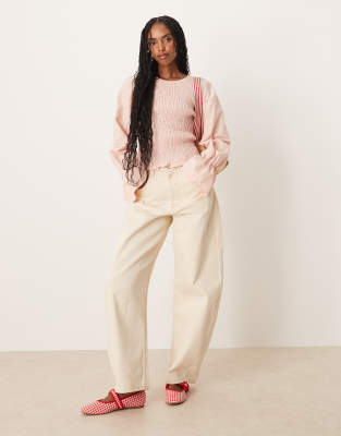 Asos Design Linen Blend Shirred Blouse In Pink