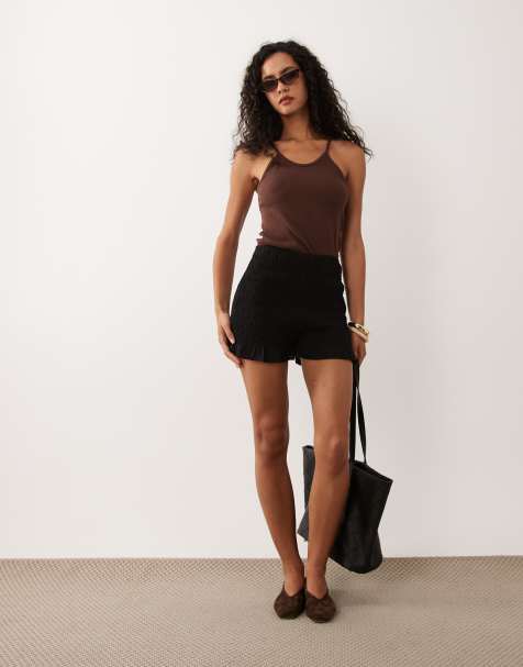 ASOS DESIGN linen blend shirred knicker shorts in black - view 1