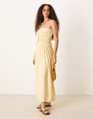 Asos Design Linen Blend Shirred Maxi Dress