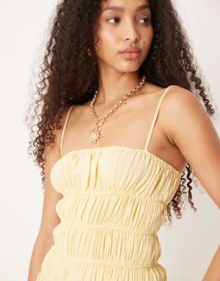 Asos Design Linen Blend Shirred Maxi Dress