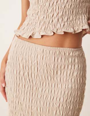 Asos Design Linen Blend Shirred Mini Skirt In Neutral