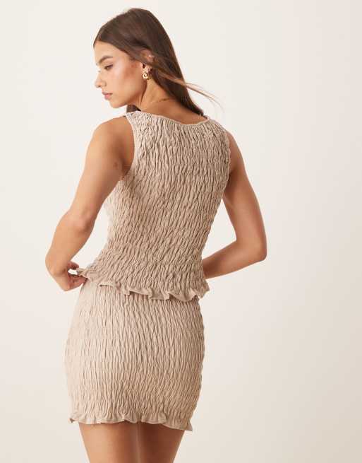 ASOS DESIGN linen blend shirred tank in neutral, 2 of 4