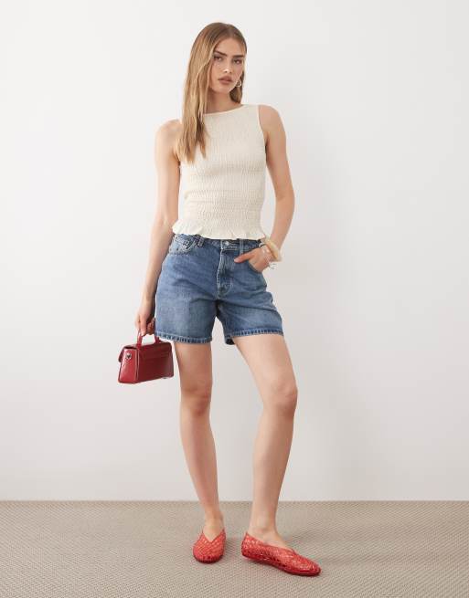 ASOS DESIGN linen blend shirred tank top in ivory, 2 of 4
