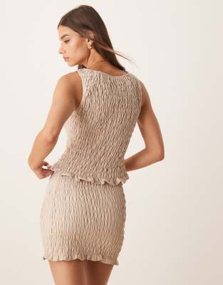 Asos Design Linen Blend Shirred Tank Top In Neutral