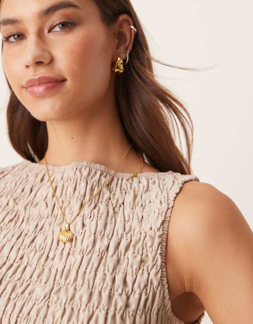 ASOS DESIGN linen blend shirred tank top in neutral, 3 of 4
