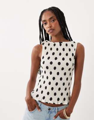 Asos Design Linen Blend Shirred Tank Top In Multi