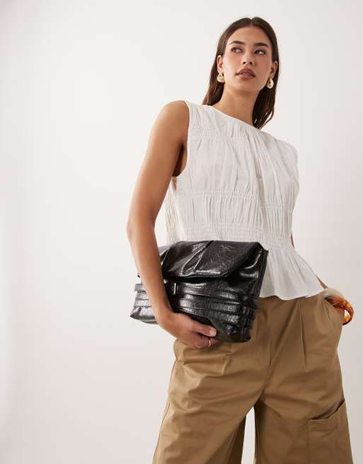ASOS DESIGN linen blend shirred top in white, 3 of 4
