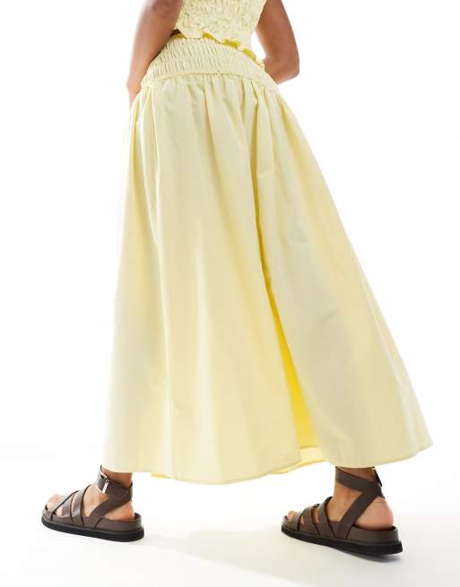 ASOS DESIGN linen blend shirred waist maxi skirt in buttermilk