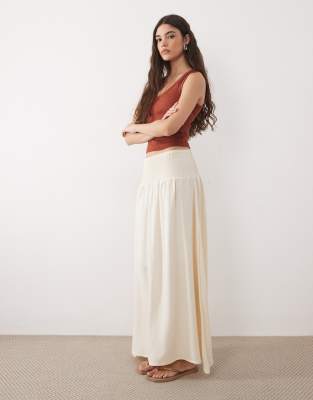 ASOS DESIGN linen blend shirred waist maxi skirt in ivory
