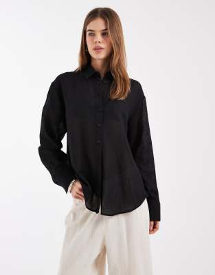 Asos Design Linen Blend Shirt In Black
