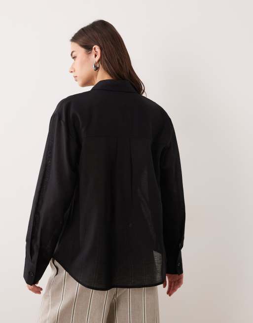 ASOS DESIGN linen blend shirt in black, 4 of 4