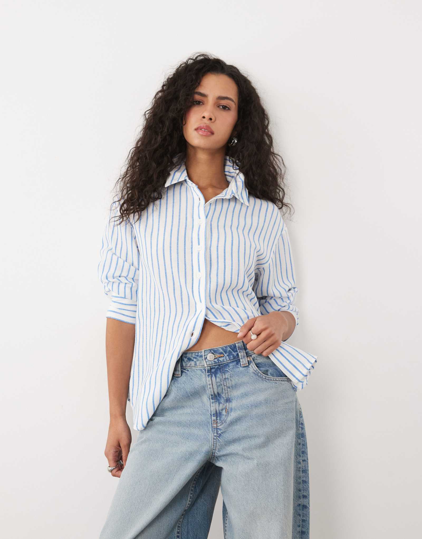 Женская рубашка ASOS Design из льна, голубая в полоску