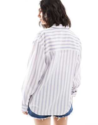 ASOS DESIGN linen blend shirt in blue & white stripe