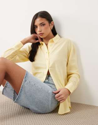 Asos Design Linen Blend Shirt In Yellow