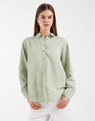 Asos Design Linen Blend Shirt In Green