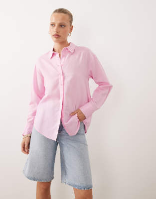 Asos Design Linen Blend Shirt In Pink