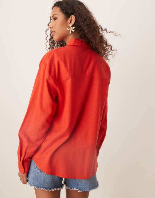 ASOS DESIGN linen blend shirt in red, 4 of 4