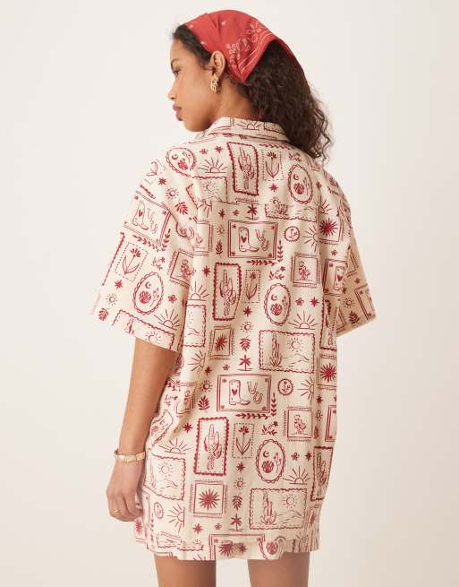 ASOS DESIGN linen blend shirt in western print - part of a set, 4 of 4