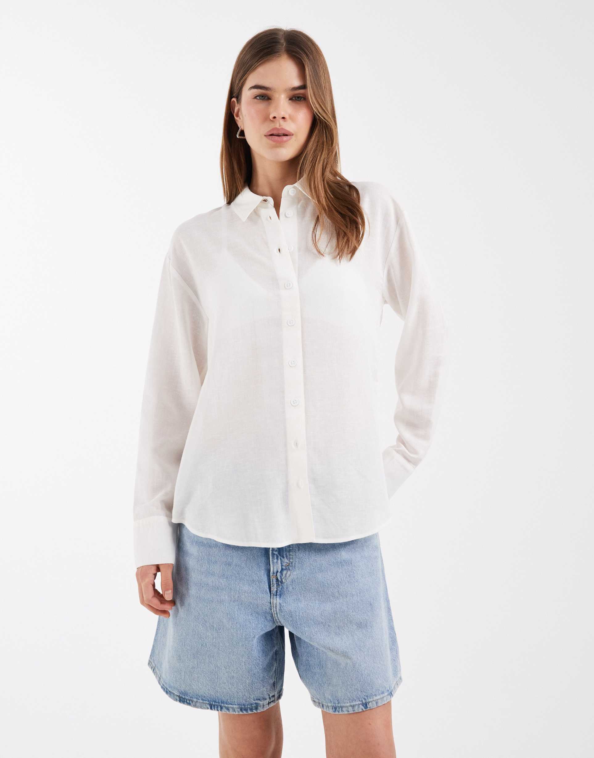 asos design linen blend shirt in white