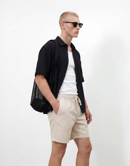 ASOS DESIGN linen blend short length shorts in stone, 3 of 5