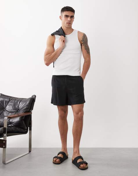 ASOS DESIGN linen blend short length wide shorts in black - view 1
