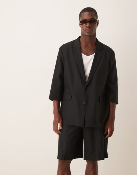 ASOS DESIGN linen blend shorter sleeve suit in black - view 1
