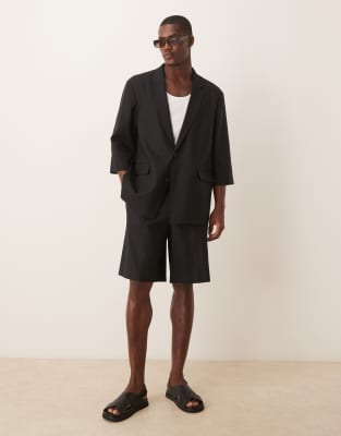 Asos Design Linen Blend Shorter Sleeve Suit Jacket