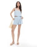 [ASOS DESIGN] ASOS DESIGN linen blend shorts in blue (part of a set) 16 Blue