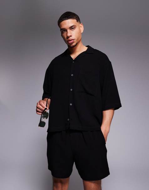 ASOS DESIGN linen blend shorts in mid length in black - view 1