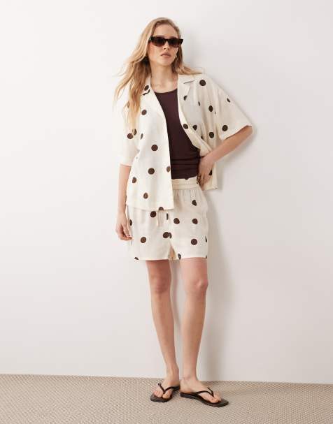 ASOS DESIGN linen blend shorts in polka dots - part of a set - view 1