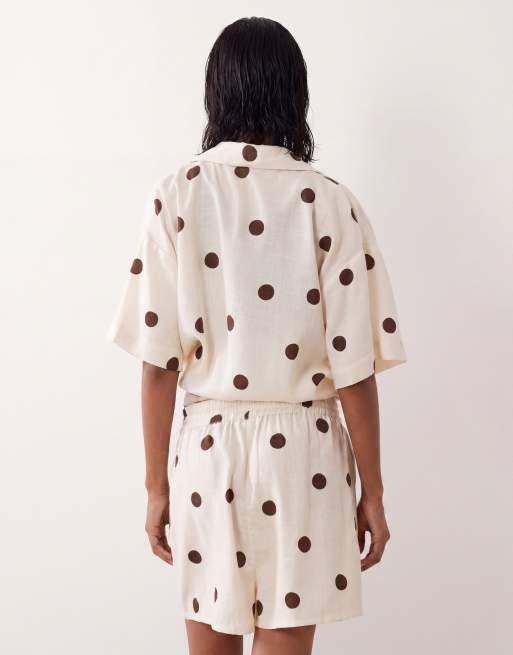 ASOS DESIGN linen blend shorts in polka dots - part of a set, 3 of 5