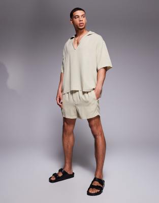 ASOS DESIGN linen blend shorts in short length in brown