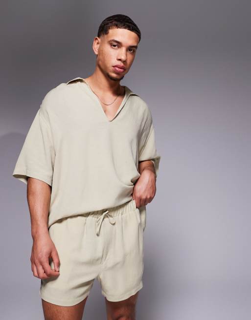 ASOS DESIGN linen blend shorts in short length in brown