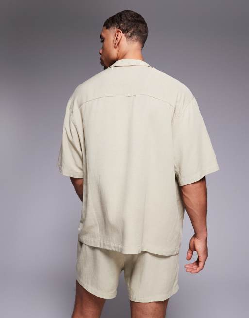 ASOS DESIGN linen blend shorts in short length in brown