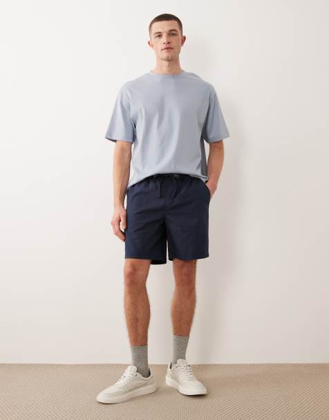ASOS DESIGN linen blend shorts in short length in navy - view 1