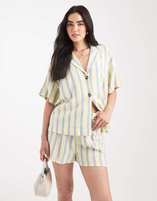 ASOS DESIGN linen blend shorts in stripes - part of a set
