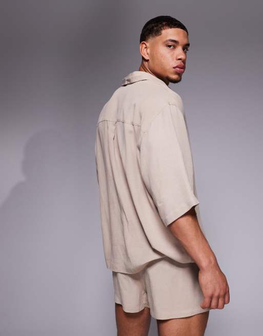 ASOS DESIGN linen blend shorts in super short length in tan