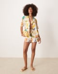 [ASOS DESIGN] ASOS DESIGN linen blend shorts in tropical print (part of a set)-Multi 16 Tropical Print
