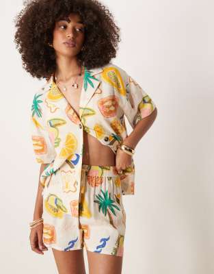 Asos Design Linen Blend Shorts In Multi